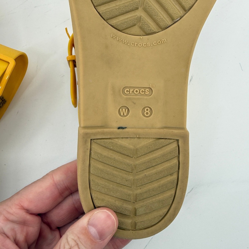 Crocs Tulum Toe Post Toe Sandal Yellow Tan Women 8 Strappy Slip On Flip Flop - Picture 9 of 9